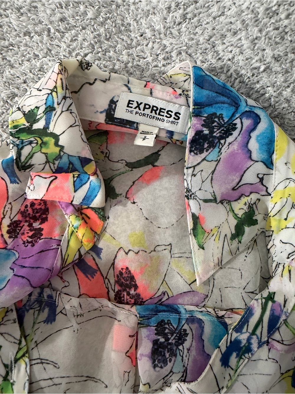 Express Sheer Floral Button-Up in Multicolor Watercolor